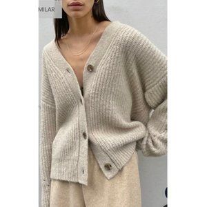 Oak + Fort Fuzzy Cardigan in Beige
